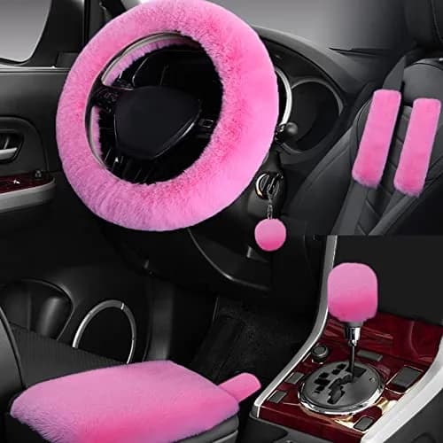 Wazzh Fluffy 15 inch Steering Wheel Cover Set | Girly Car Accessories for Women thumbnail 1