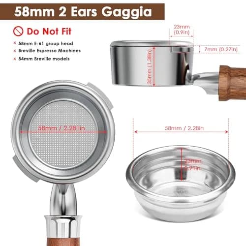 YMWVH 58mm Bottomless Portafilter 2 Ears for Gaggia Espresso Machines | Perfect Extraction & Durability thumbnail 2