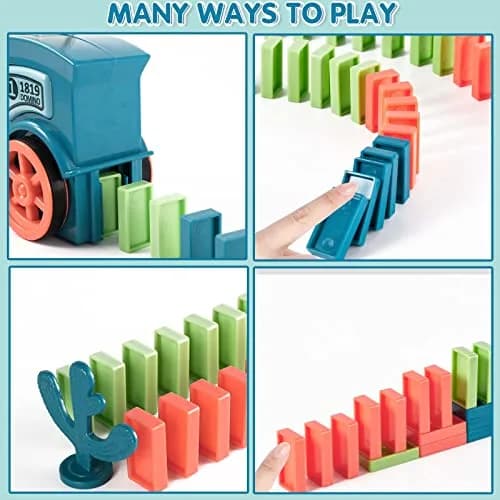 BAIWER Domino Train Toy with Lights & Music, 200 Dominoes & Cactus Spinner | Educational STEM Set for Kids 4-8 thumbnail 5
