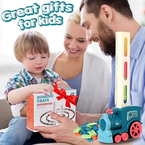 BAIWER Domino Train Toy with Lights & Music, 200 Dominoes & Cactus Spinner | Educational STEM Set for Kids 4-8 thumbnail 6
