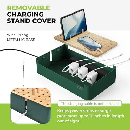 Prosumer's Choice Bamboo Charging Station Organizer 35.7 cm (14.06 in) | Conceals Power Strips for Multiple Devices thumbnail 6