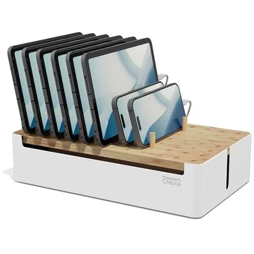 Prosumer's Choice Bamboo Charging Station Organizer with Removable Dividers | 220V Compatible Desk Docking Station for Phones, Tablets, Laptops thumbnail 1