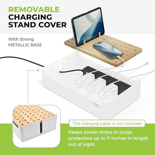 Prosumer's Choice Bamboo Charging Station Organizer with Removable Dividers | 220V Compatible Desk Docking Station for Phones, Tablets, Laptops thumbnail 6