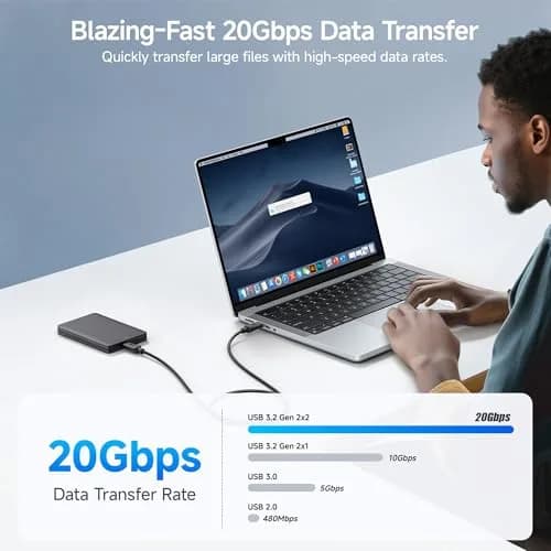 Cable Matters 20Gbps USB C to USB C Monitor Cable 0.9m (3ft) | Supports 8K@30Hz, 4K@120Hz Video, 240W Charging, 20Gbps Data thumbnail 2