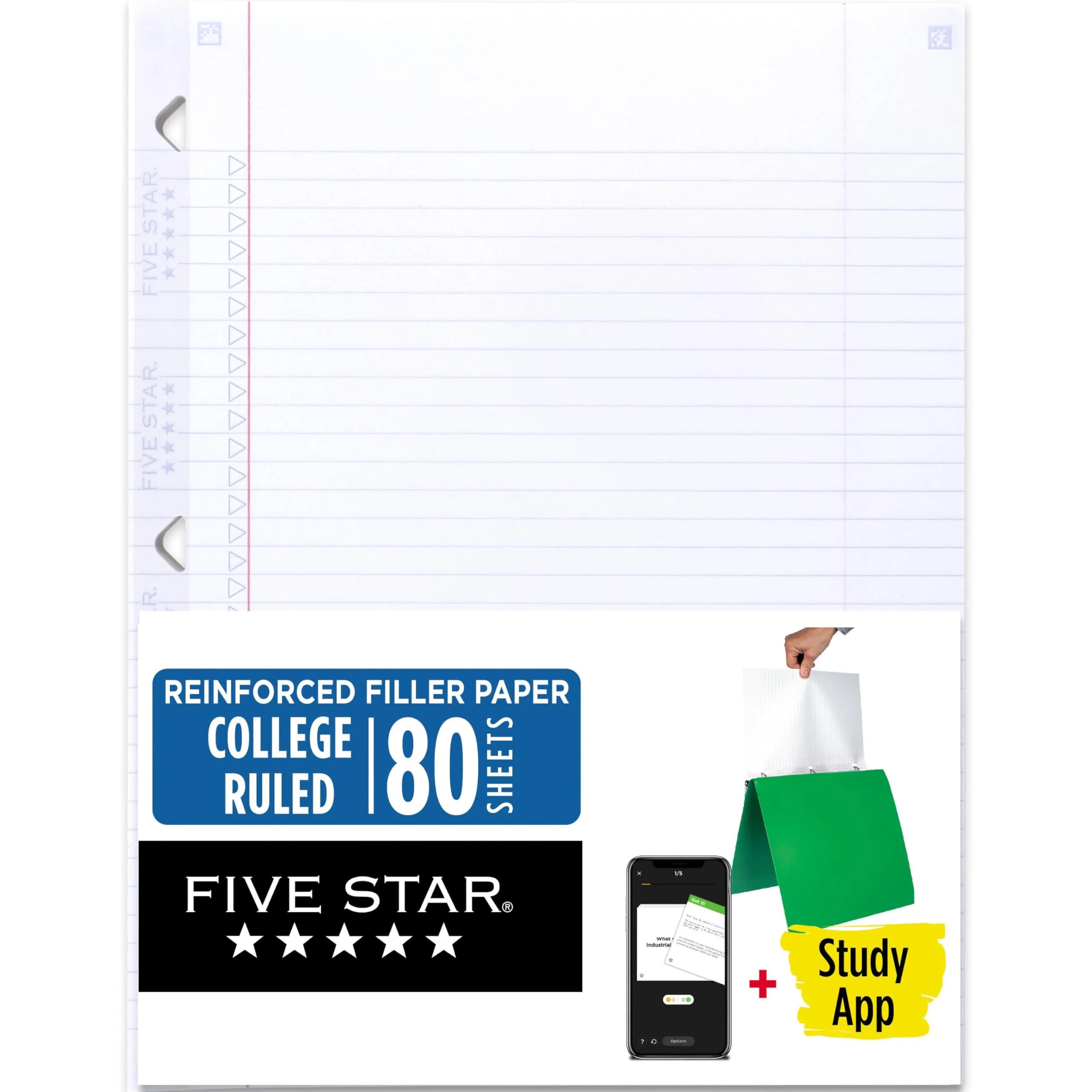 Five Star Reinforced College Ruled Loose Leaf Paper 8.5" x 11" | Lasts All Year, Fights Ink Bleed - main product image