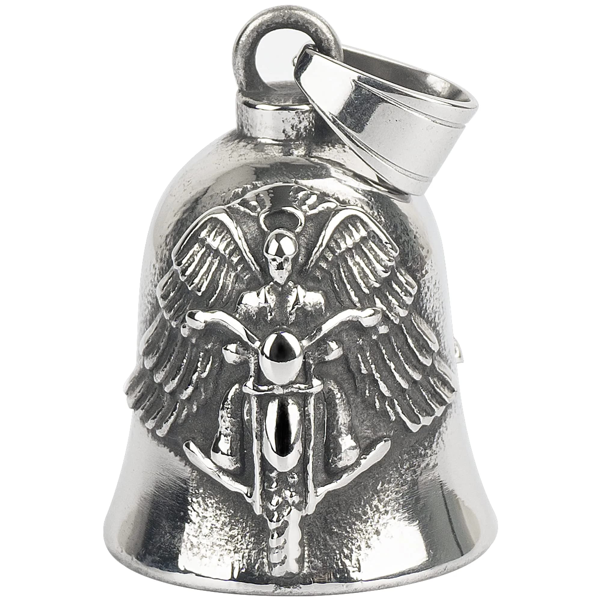 Omoojee Cross Wing Motorcycle Biker Bell Accessory, Black Cross | Unique 3D Design & Universal Fit — Rider with Wings