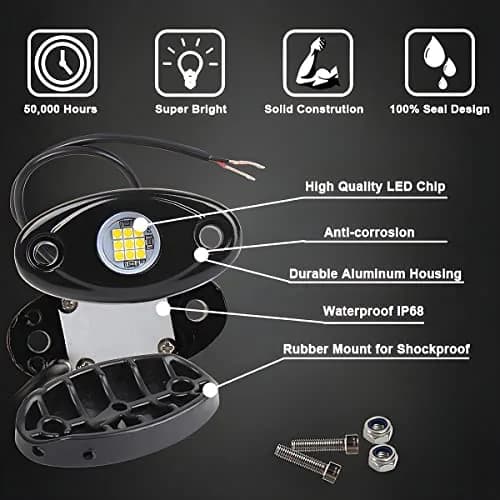 AICEL Vehicle Light Assembly 4 Pods LED RGB Underglow Kit, Yellow | IP68 Waterproof, Aluminum Alloy, 10-14V thumbnail 4