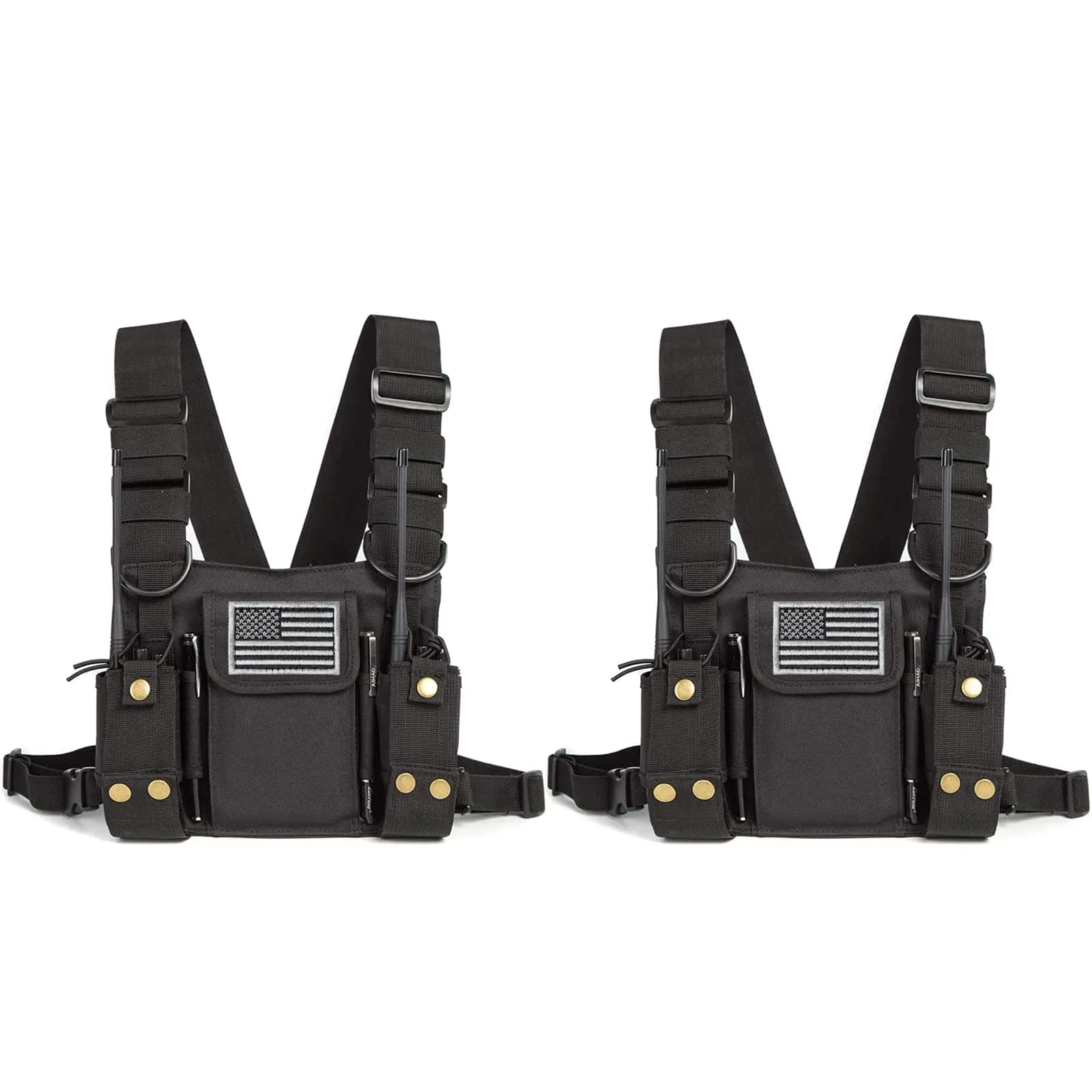 LUITON Radio Shoulder Holster Chest Harness Holder Vest for Two Way Radio | Adjustable Nylon Carry Case with Front Pouches (Camo) — black