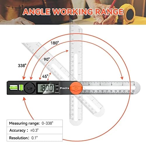 Preciva Digital Angle Finder & Protractor 8inch | High Accuracy for Carpentry & Metalwork thumbnail 3