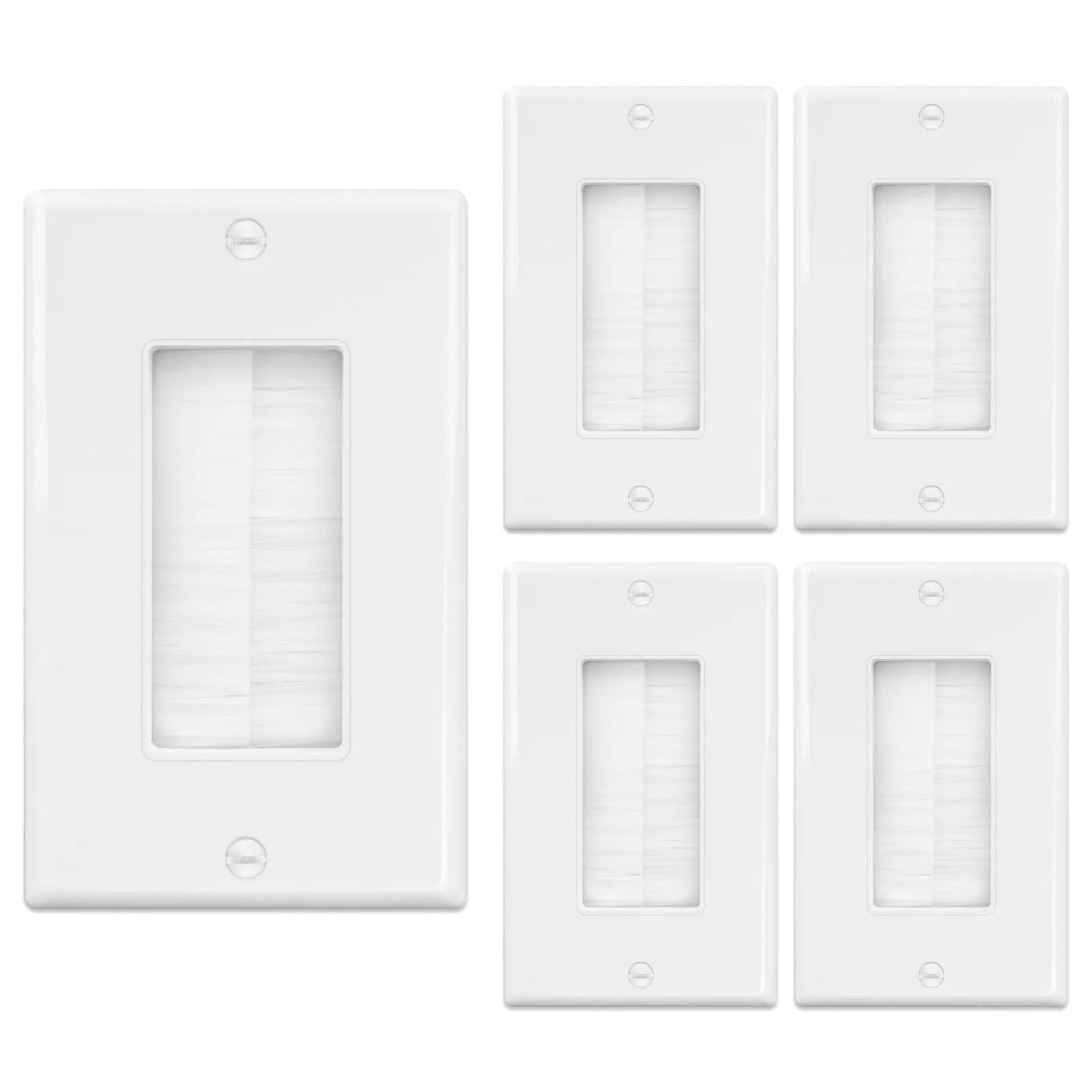 iwillink White 2 Pack Brush Wall Plate | Single Gang Cable Pass Through Insert for HDMI, Coax, Speaker Wires — White
