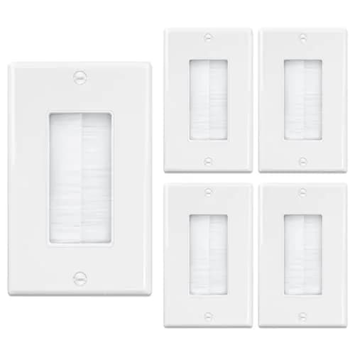 iwillink White 5 Pack Brush Wall Plate | Single Gang Cable Pass Through Insert for Low Voltage Cables Wires thumbnail 1