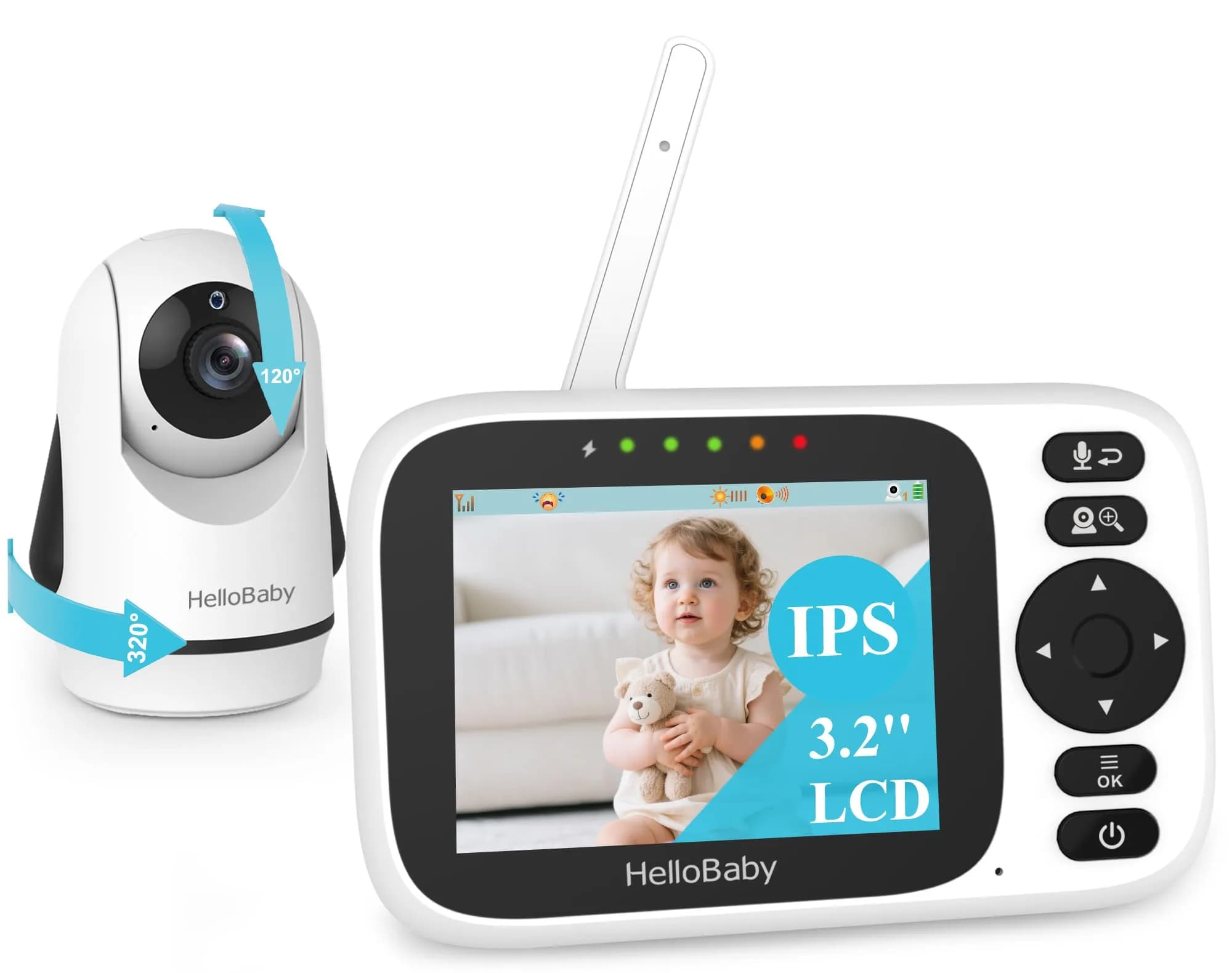 HelloBaby Baby Monitor No WiFi with 3.2 Inch Screen, Pan Tilt Zoom Camera | Secure 1000ft FHSS Wireless Connection - main product image