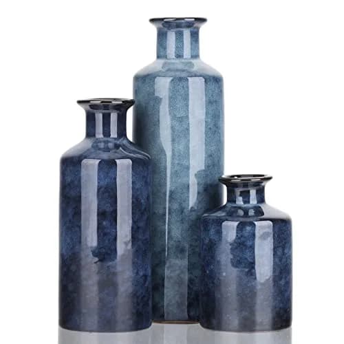 QIANLING Blue Ceramic Vase Set - 3 Vases (10" H, 7.5" H, 5" H) | Modern Farmhouse Decor thumbnail 1