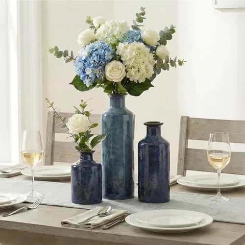 QIANLING Blue Ceramic Vase Set - 3 Vases (10" H, 7.5" H, 5" H) | Modern Farmhouse Decor thumbnail 6