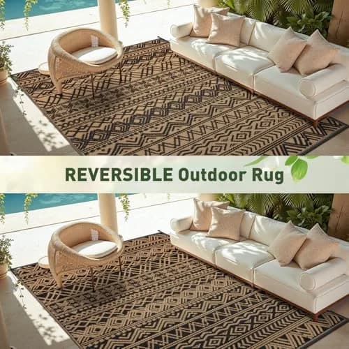 MontVoo Outdoor Rug Carpet Waterproof 6x9ft | Reversible Plastic Straw Boho Design for Patio & RV thumbnail 7