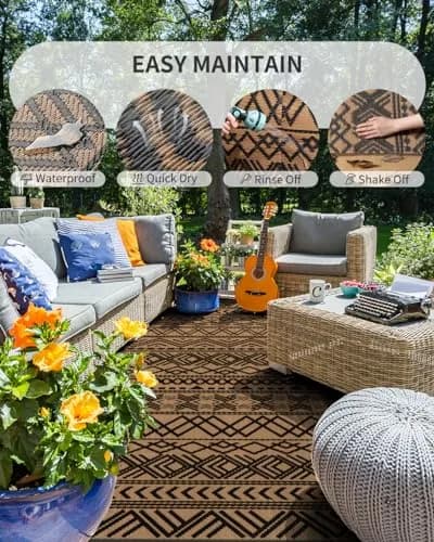 MontVoo Outdoor Rug Carpet Waterproof 6x9ft | Reversible Plastic Straw Boho Design for Patio & RV thumbnail 2