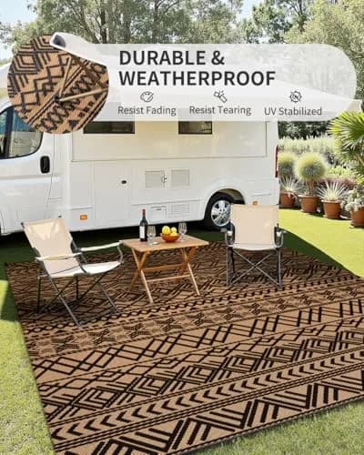 MontVoo Outdoor Rug Carpet Waterproof 6x9ft | Reversible Plastic Straw Boho Design for Patio & RV thumbnail 3