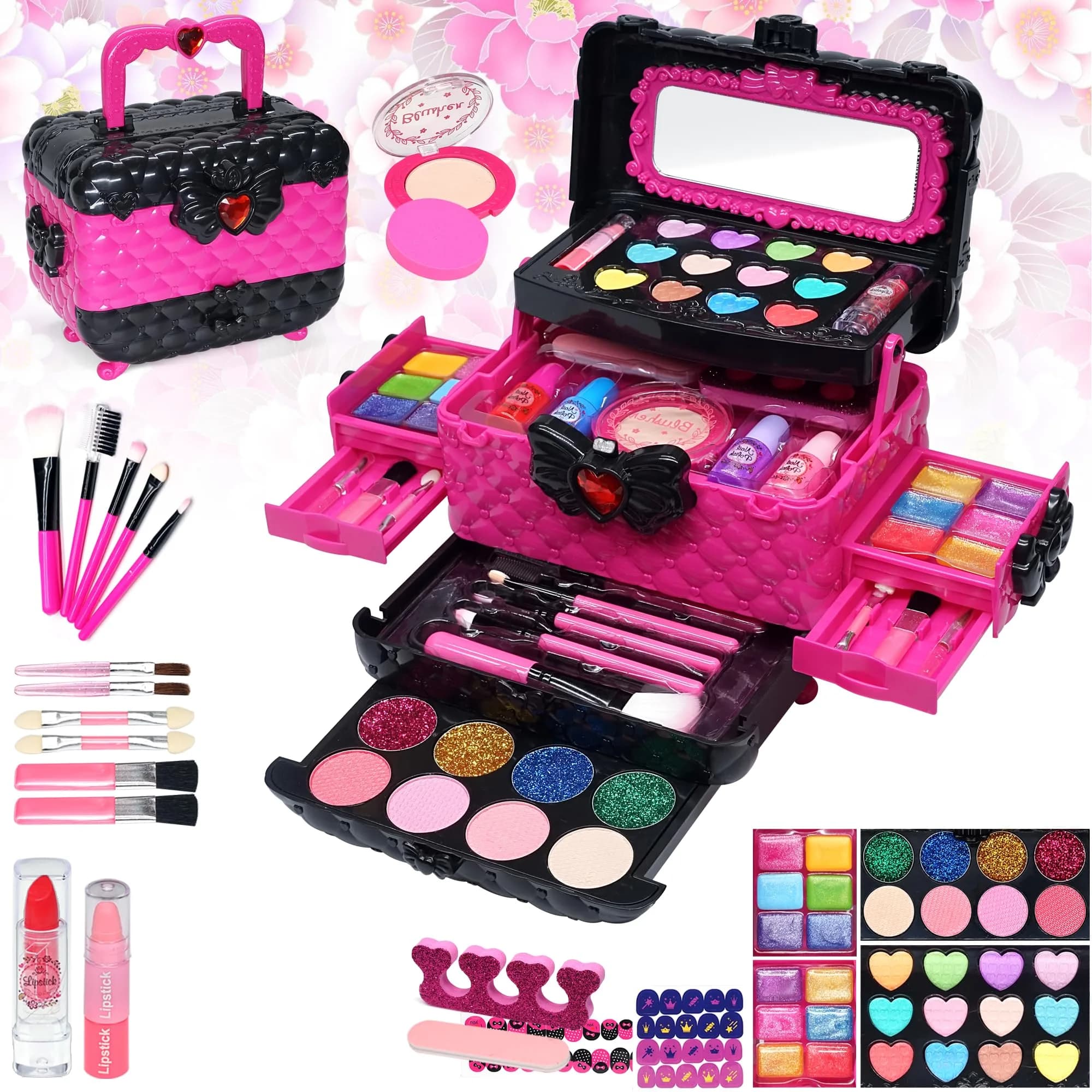 Mrabbitoo Kids Makeup Set Rose 57 Pcs | Pretend Play Toy for Girls Ages 3-12