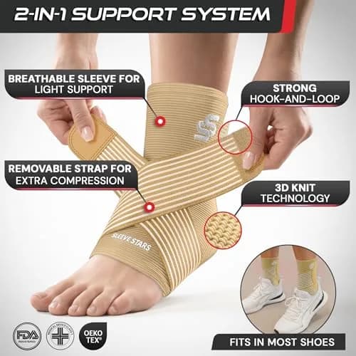 Sleeve Stars Ankle Brace for Men & Women Support, Beige Medium (10"-12") | Orthopedic Brace for Sprains & Pain Relief thumbnail 3