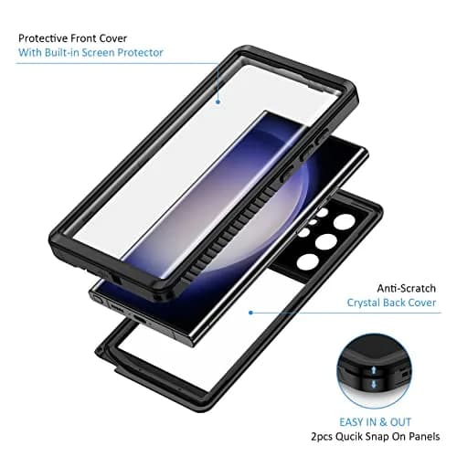 Lanhiem Samsung Galaxy S23 Ultra Phone Case, IP68 Waterproof Dustproof, Shockproof, Built-in Screen Protector, Black thumbnail 4