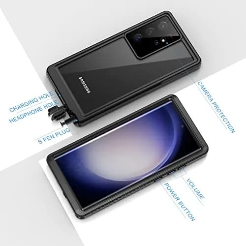 Lanhiem Samsung Galaxy S23 Ultra Phone Case, IP68 Waterproof Dustproof, Shockproof, Built-in Screen Protector, Black thumbnail 6