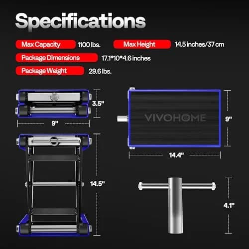 VIVOHOME 1100 LBS Motorcycle Lift Scissor Jack | Wide Deck Hoist Stand, Blue thumbnail 7