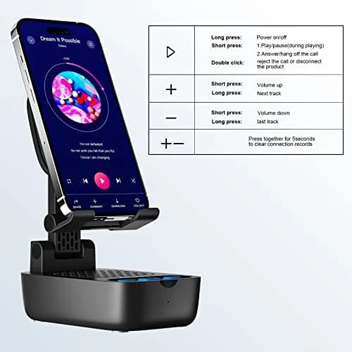 comiso Portable Bluetooth Speaker with Phone Stand, HD Stereo Sound, Bluetooth 5.3, Black (1 Unit) thumbnail 4