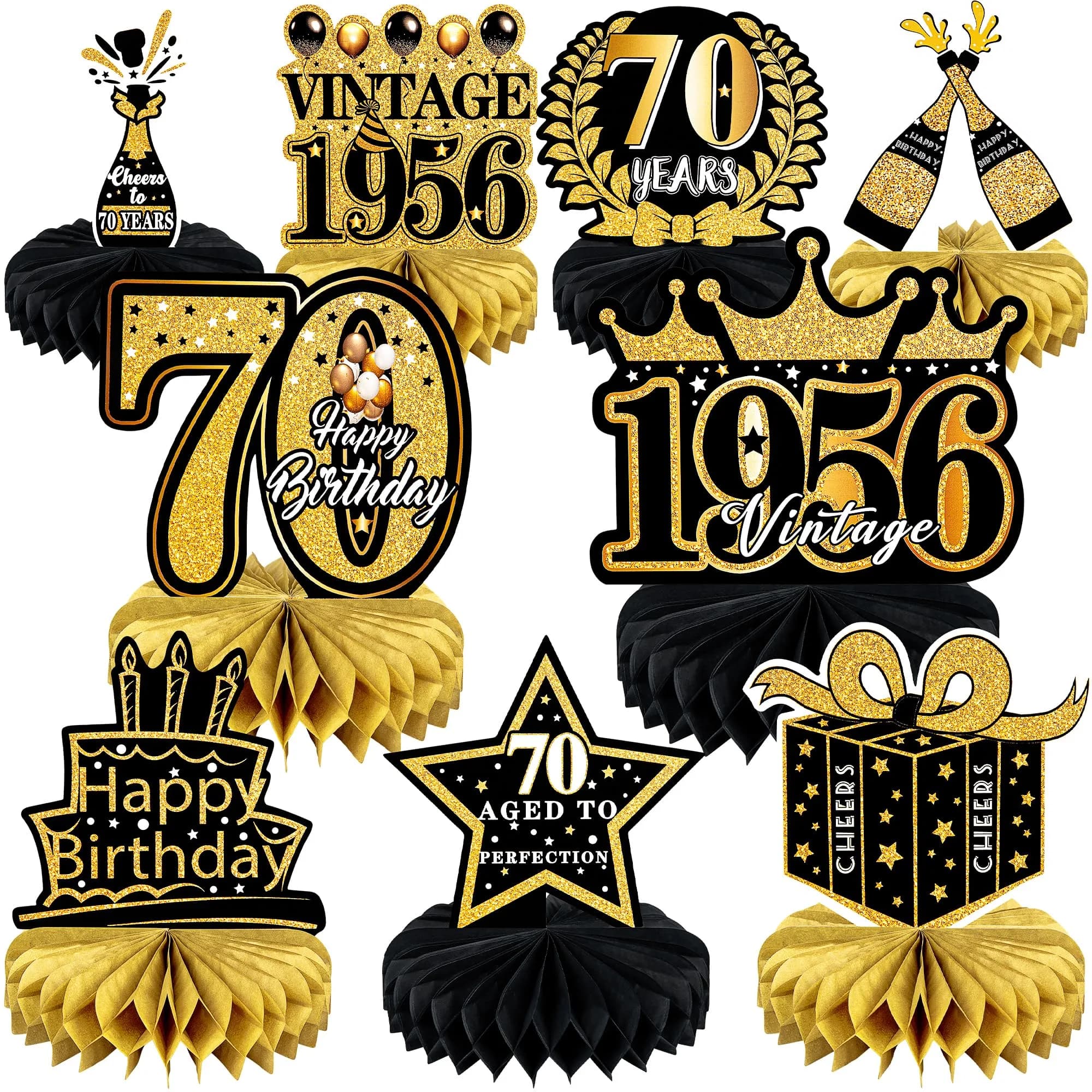 MDCGFOD 50th Birthday Decoration Pack | Black & Gold Table Honeycombs & Cardboard — 70th-black and Gold