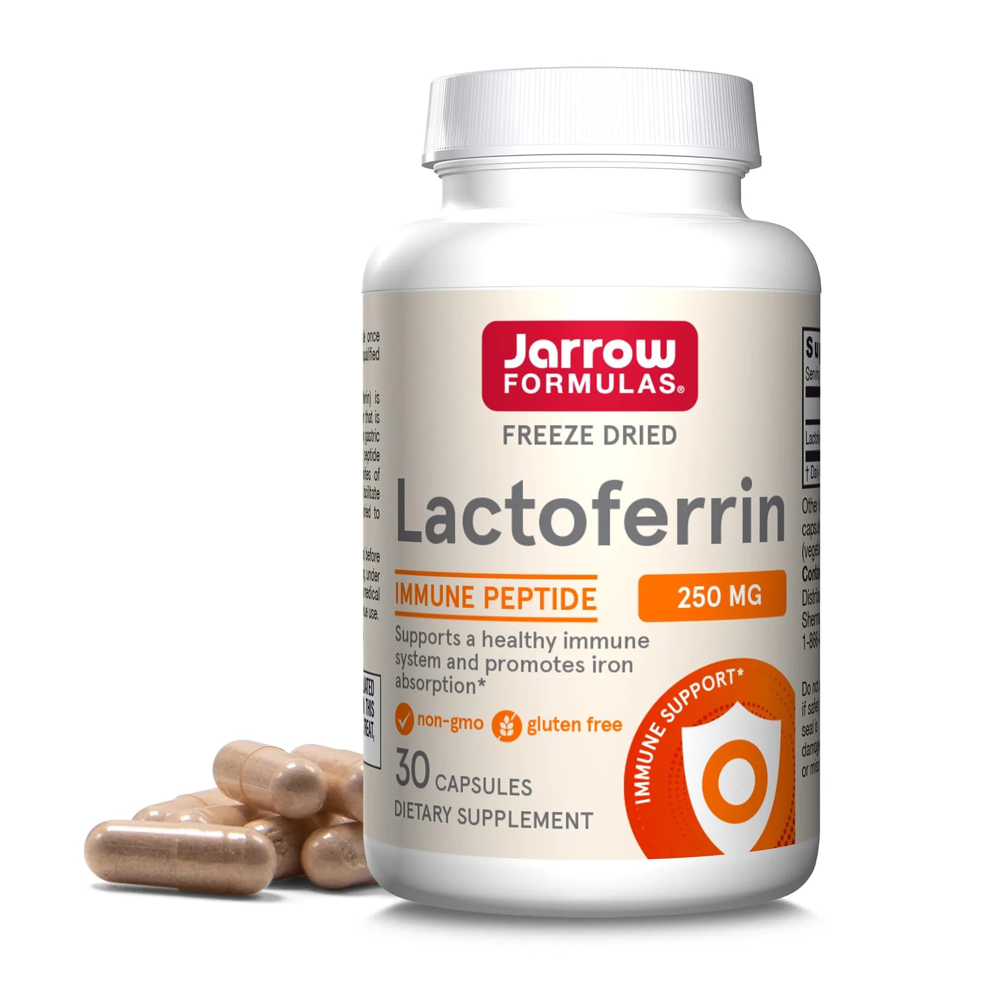 Jarrow Formulas Lactoferrin Capsules 250 mg (30 Count) | Immune Support & Iron Absorption — No Color