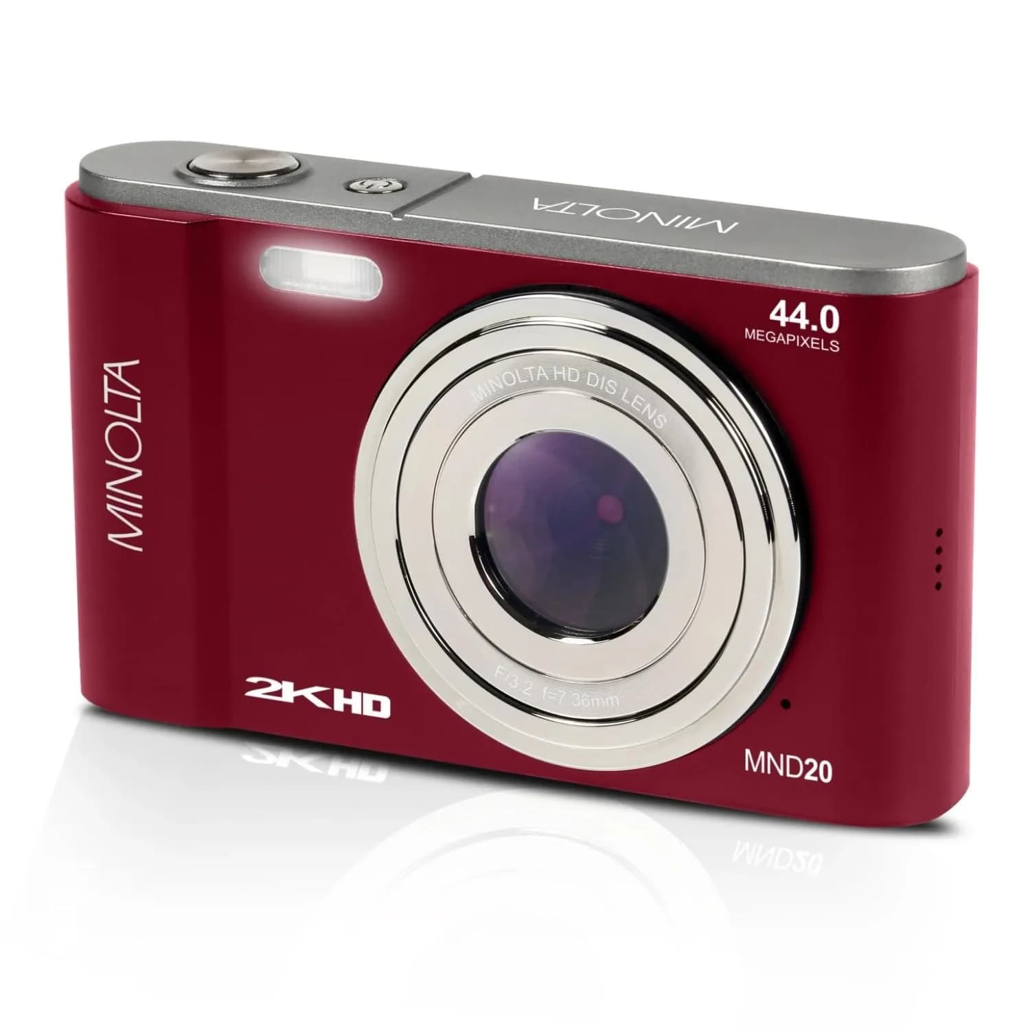 Minolta MND20 44MP Digital Camera 2.7K Ultra HD | Compact, 16X Zoom, Magenta — Red
