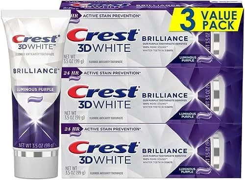 Crest 3D White Brilliance Purple Toothpaste 10.5 oz (3.5 oz Tubes) | 100% More Surface Stain Removal thumbnail 1