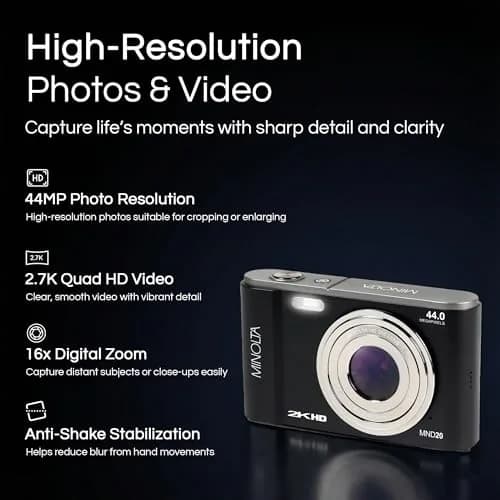 Minolta MND20 44MP Digital Camera 2.7K Ultra HD | Compact, 16X Zoom, 44MP CMOS Sensor thumbnail 2