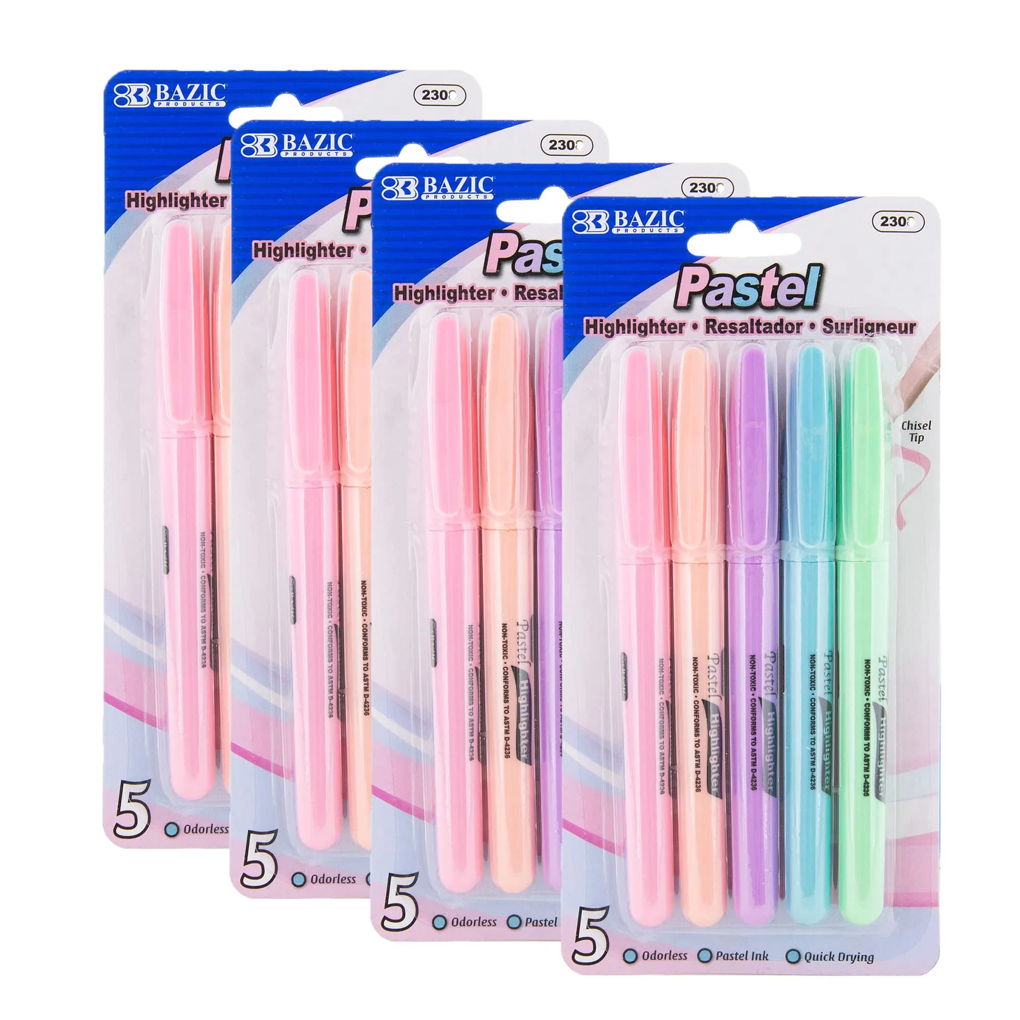 BAZIC PRODUCTS Yellow Pen Style Highlighters 5 Ct | Chisel Tip, Fluorescent Yellow, Pen-Style, Bulk Pack — Pastel