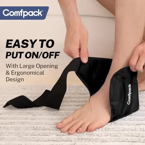 Comfpack Ankle Ice Pack Wrap for Swelling & Pain Relief | Black, One Size thumbnail 3