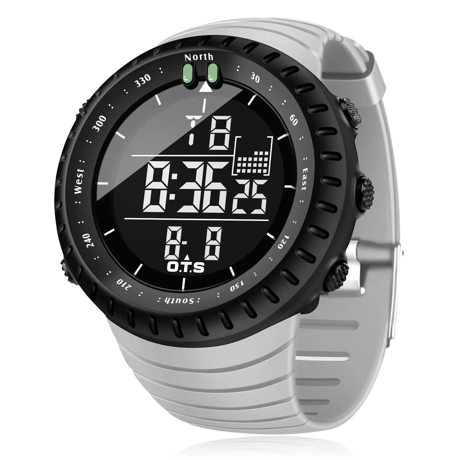 PALADA Men's Digital Sports Watch Waterproof Tactical Watch with LED Backlight (Black) | 50mm Case, Shock Resistant — Grey White
