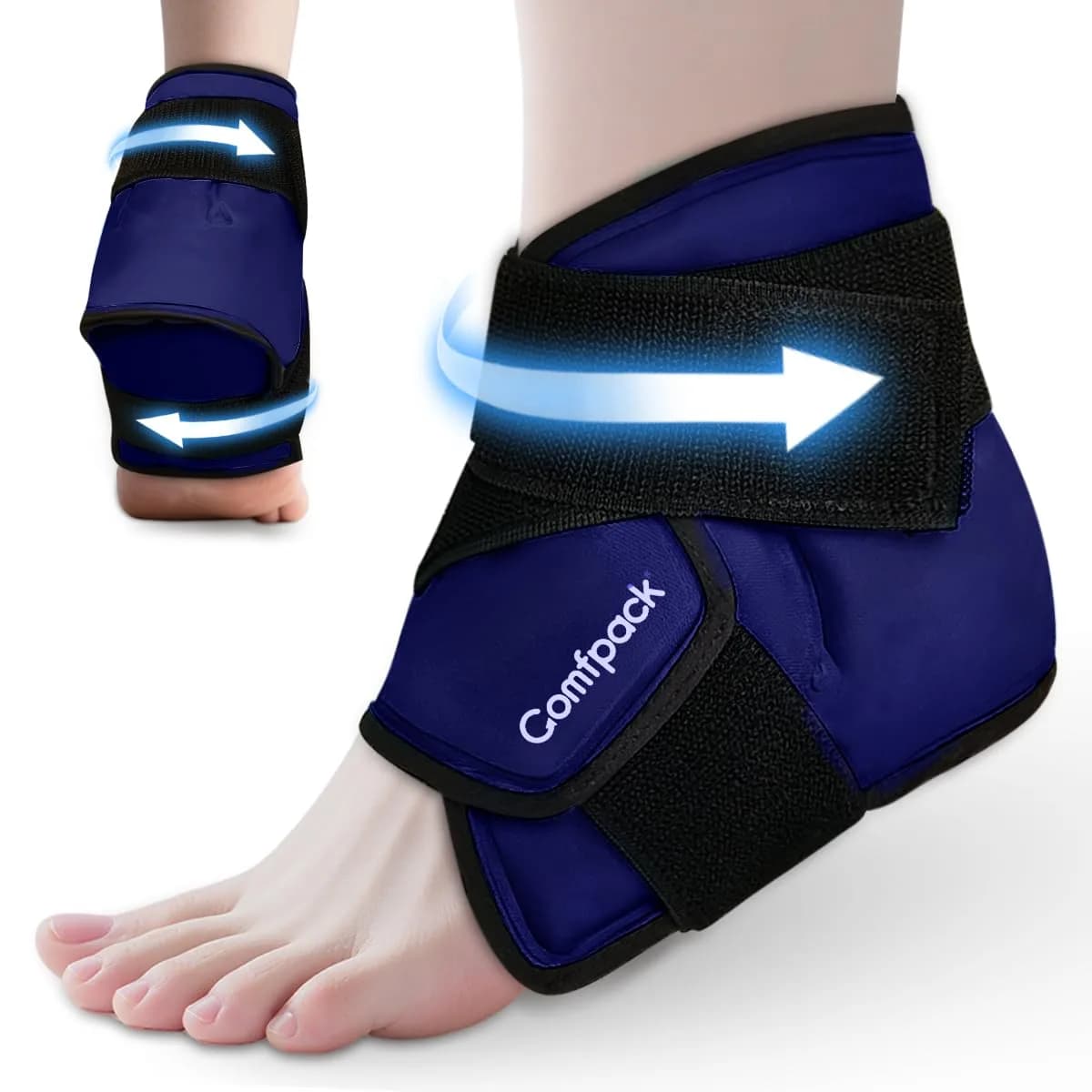 Comfpack Ankle Ice Pack Wrap Heel Ice Pack for Pain Relief, Hot Cold Therapy Cold Pack for Plantar Fasciitis, Achilles Tendonitis, Ankle Sprain, Foot Pain, 2Packs — Dark Blue
