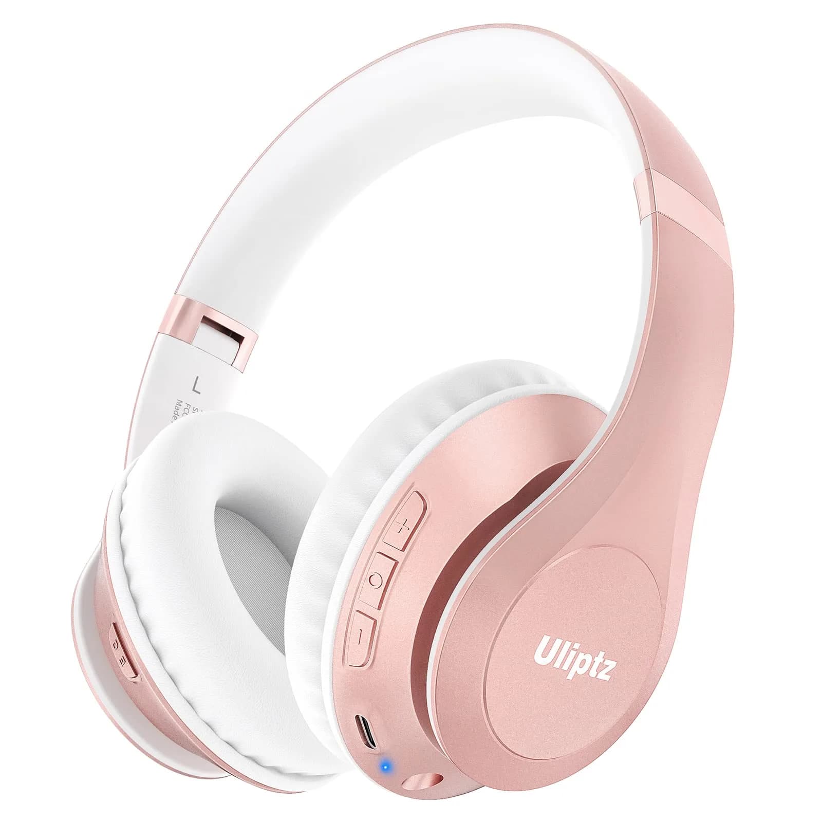 Uliptz Bluetooth Headphones Over Ear, Wireless HiFi Stereo Foldable Headset with 65H Playtime & 6 EQ Modes | Rose Gold