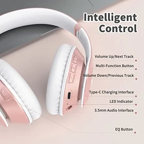 Uliptz Bluetooth Headphones Over Ear, Wireless HiFi Stereo Foldable Headset with 65H Playtime & 6 EQ Modes | Rose Gold thumbnail 6