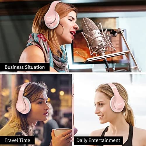 Uliptz Bluetooth Headphones Over Ear, Wireless HiFi Stereo Foldable Headset with 65H Playtime & 6 EQ Modes | Rose Gold thumbnail 7