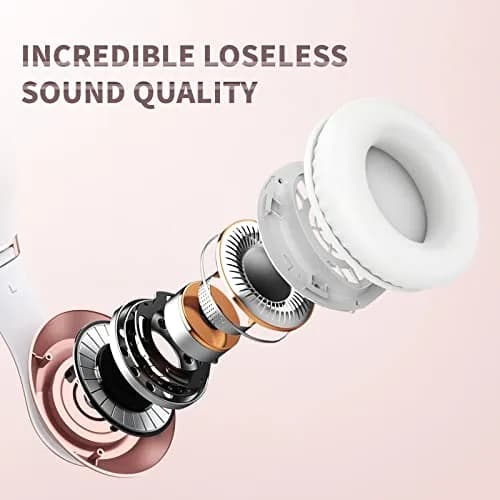 Uliptz Bluetooth Headphones Over Ear, Wireless HiFi Stereo Foldable Headset with 65H Playtime & 6 EQ Modes | Rose Gold thumbnail 2