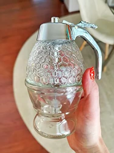 CLEVLI Glass Honey Dispenser 236ml (8 Oz) with Stand | No Drip, Easy Pour Honey Pot thumbnail 7
