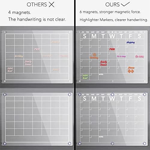 Neatsure Clear Acrylic Magnetic Dry Erase Board Calendar for Fridge 15"x11" (38cm x 28cm) | Organize Your Life thumbnail 2