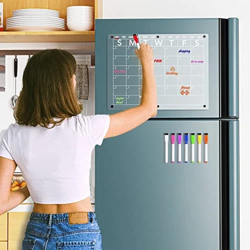 Neatsure Acrylic Magnetic Dry Erase Board Calendar for Fridge 38cm x 28cm (15"x11") | Clear Monthly Planner with 8 Markers thumbnail 2