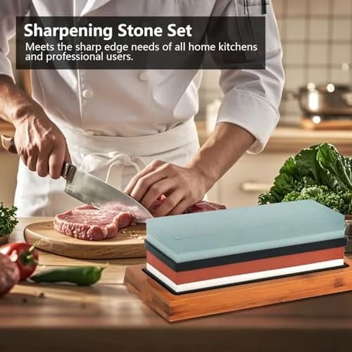 Lrker 4-Side Whetstone Sharpener Set 400/1000/3000/8000 Grit with Bamboo Base & Cut Resistant Gloves thumbnail 5