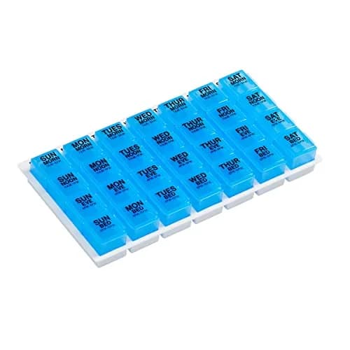 EZY DOSE Pop-Out Daily 7-Day Pill Organizer, Blue, Large | 4 Doses/Day, Removable Compartments, 10 x 5.5 x 1.25 inches thumbnail 1