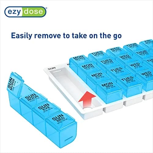 EZY DOSE Pop-Out Daily 7-Day Pill Organizer, Blue, Large | 4 Doses/Day, Removable Compartments, 10 x 5.5 x 1.25 inches thumbnail 4