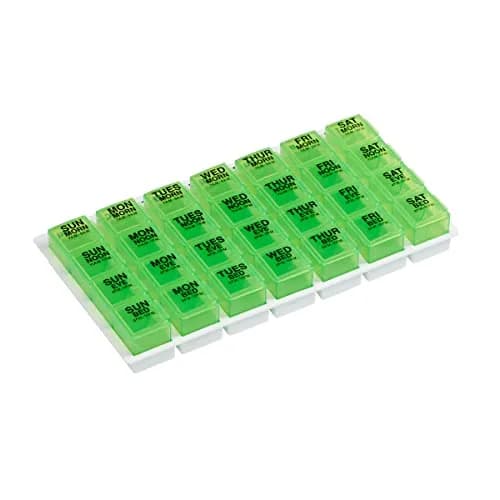 EZY DOSE Pop-Out Daily 7-Day Pill Organizer, Green, Large | 4 Doses/Day, 28 Compartments thumbnail 1