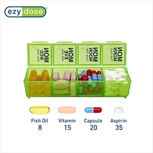 EZY DOSE Pop-Out Daily 7-Day Pill Organizer, Green, Large | 4 Doses/Day, 28 Compartments thumbnail 3