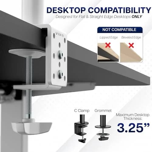 VIVO Dual Monitor Desk Mount STAND-V032W | Heavy Duty Adjustable Stand for 2 LCD LED Screens up to 32 inches, White thumbnail 6