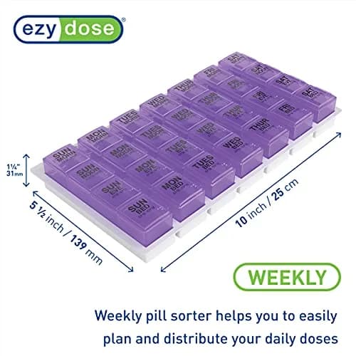 EZY DOSE Pop-Out Daily 7-Day Pill Organizer, Large Purple | 4 Doses/Day, Removable Compartments thumbnail 2